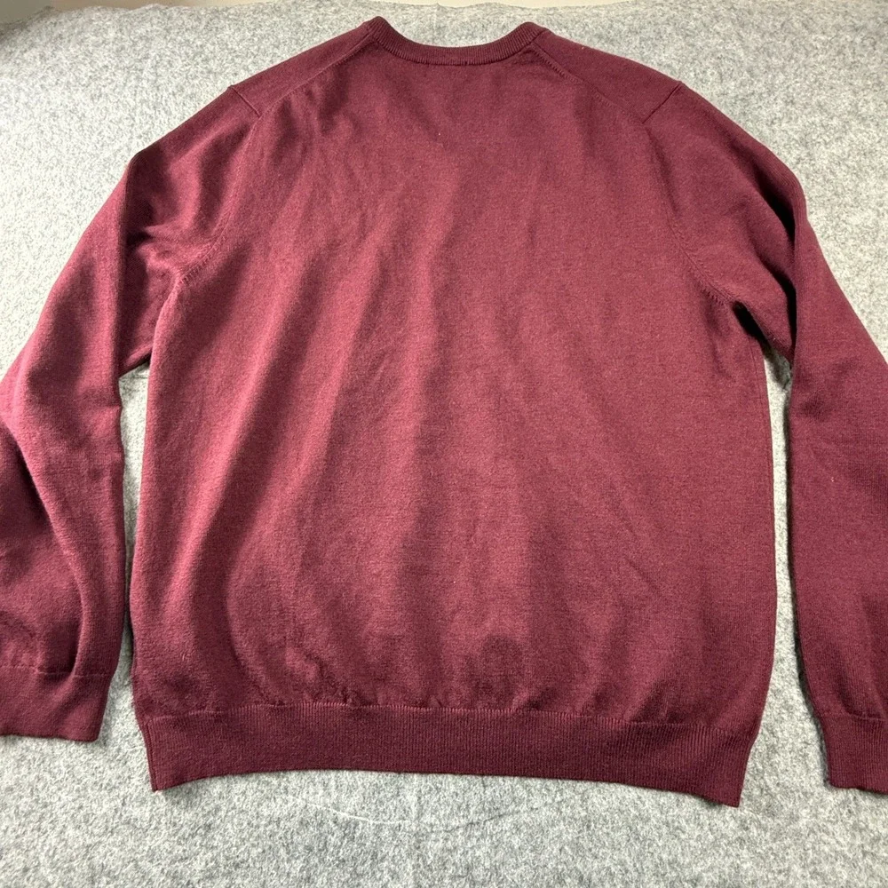 Brooks Brothers 346 Red‎ Extra Fine Merino Wool V Neck Sweater Mens XL burgundy